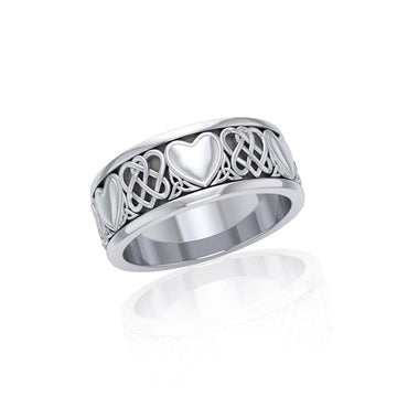 Celtic Knotwork Silver Heart Spinner Ring TR3644 - Jewelry